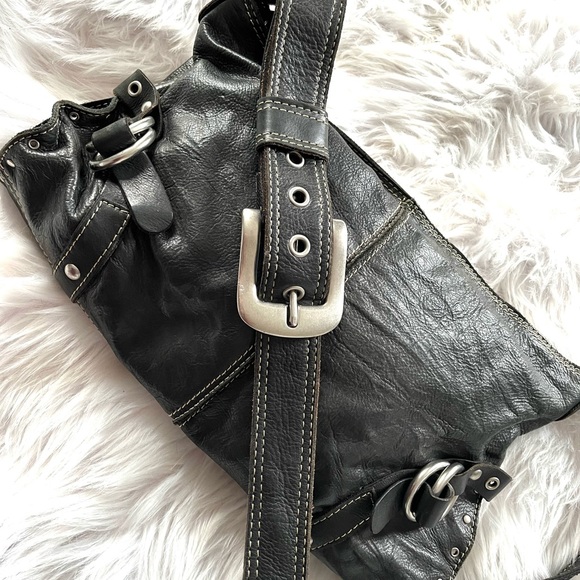 Lucky Brand Handbags - LUCKY BRAND•black leather buckle studded shoulder bag EUC